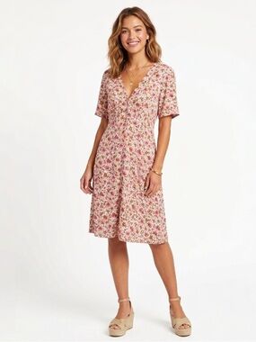 OLD NAVY Floral V-Neck Button Front Boho Midi Dress Medium